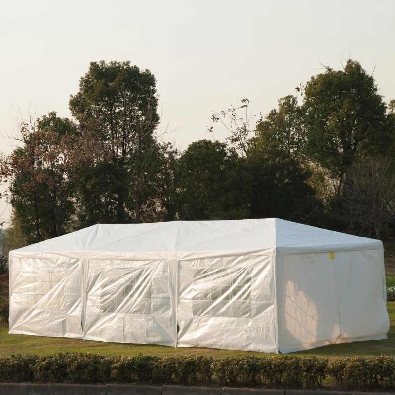 Outsunny Wedding Tent Portable Folding Garden Party Gazebo with 8 Walls Waterproof with PVC Coating UV Resistant  High Performance Polyester White