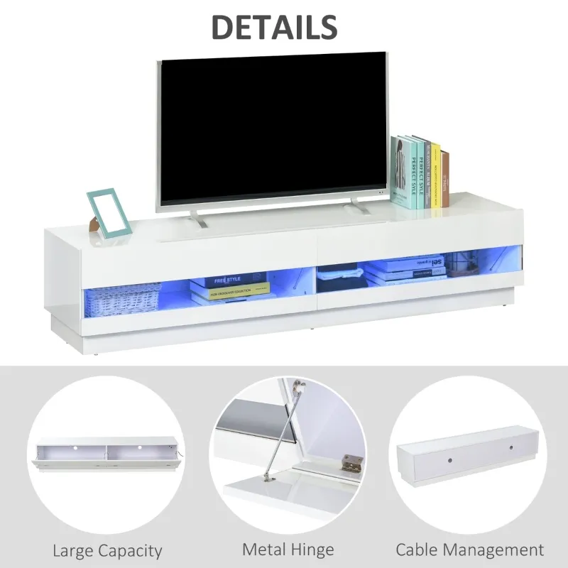 HOMCOM White Gloss TV Stand 71" High LED TV Cabinet Entertainment Center Storage Unit, White