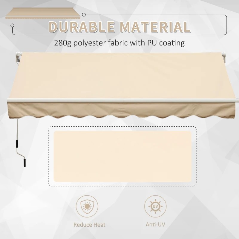 Outsunny Retractable Patio Awning 13’x8’ Manual Aluminum Frame Waterproof Sun Shade Patio Outdoor Deck Canopy Shelter - Khaki