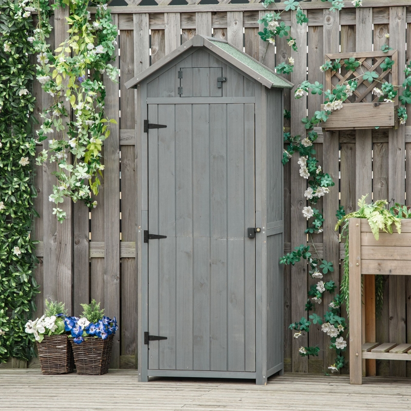 Outsunny 30" x 21" x 71" Garden Storage Shed, Outdoor Workshop Yard Tool Utility Storage House with 3 Tiers Shelves, Grey