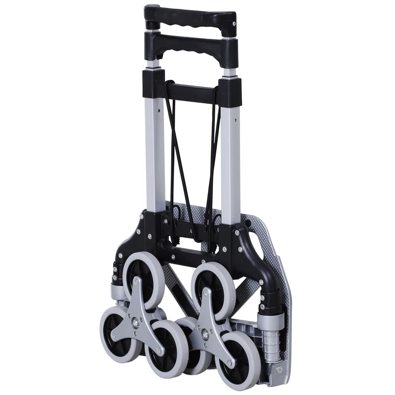 DURHAND 6-Wheels Up Stairs Trolley Hand Trucks Foldable Steel Load Cart W/ Fixed Rope