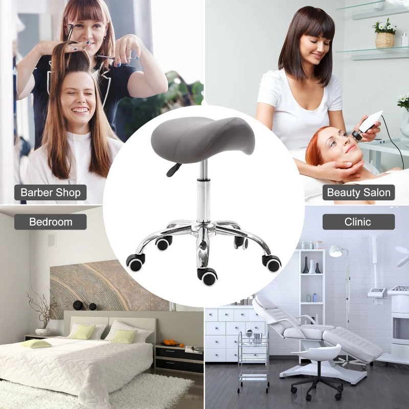 HOMCOM Massage Stool Adjustable Hydraulic Rolling Salon Stool Saddle Swivel Saddle Chair Grey