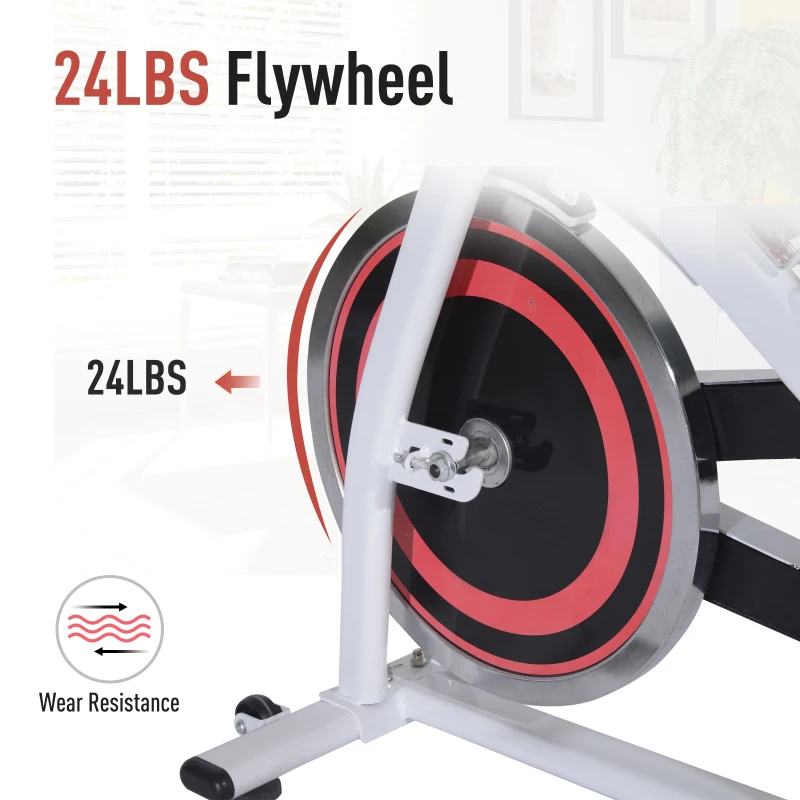 Soozier Home Spin Bike Pro Upright Indoor Cardio Bike with LCD Monitor – White and Red