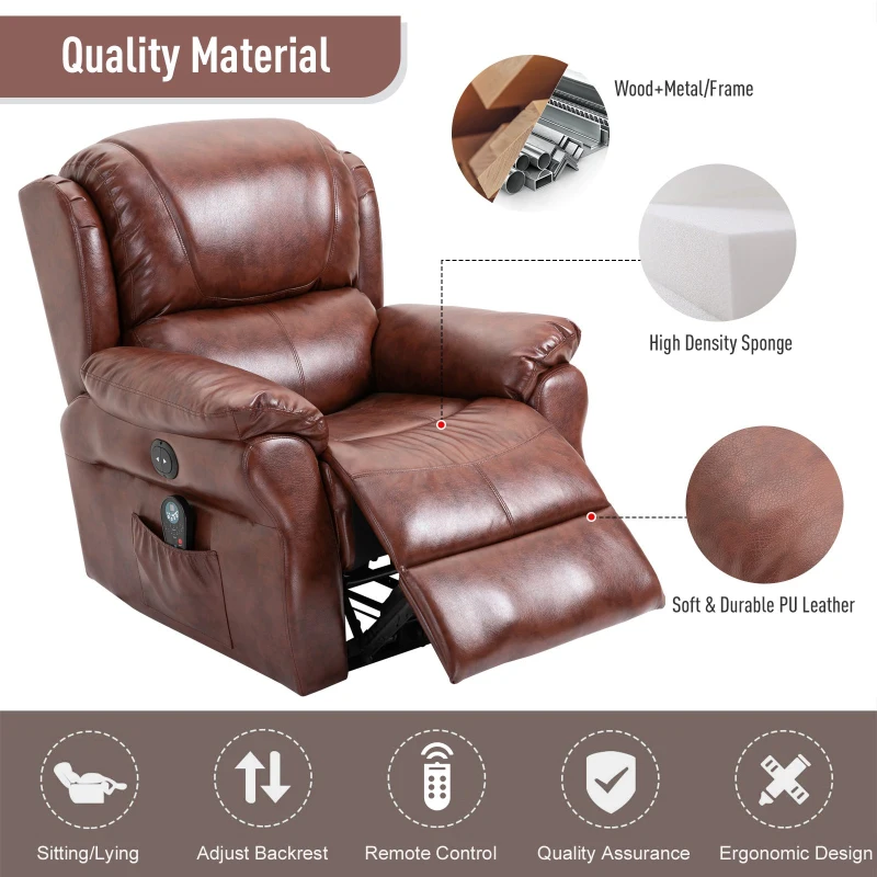 HOMCOM Power Lift Recliner 8- Point Massage Sofa Electric Power Recliner Over Padded PU Leather