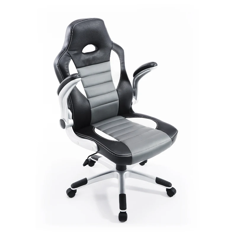 HOMCOM Racing Car Office Chair Swivel Excutive Computer Gaming Office Chair with Adjustable Armrest (Grey)
