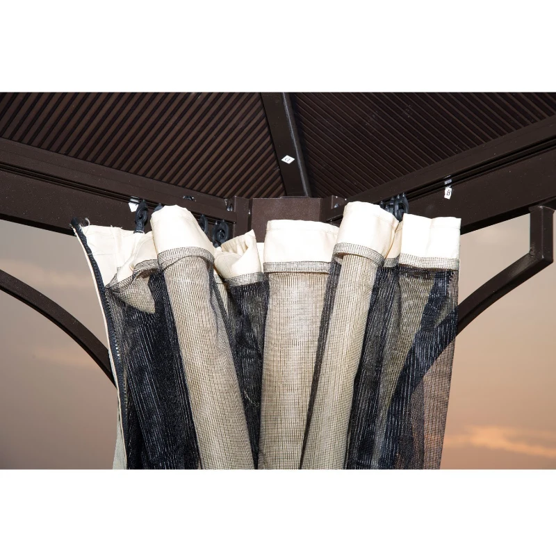 [Pick UP] Outsunny 10 x 10 ft Deluxe Hard Top Waterproof Gazebo Canopy Heavy Duty Shelter with Curtains and Mosquito Netting