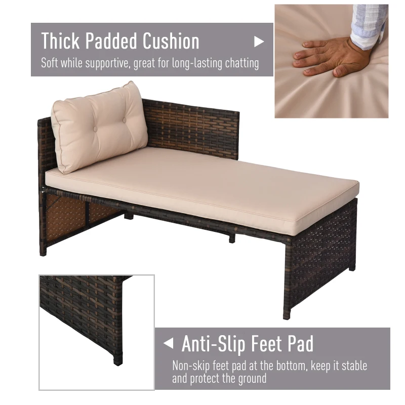 [Pick Up] Outsunny 3pcs Outdoor Rattan Wicker Sofa and Chaise Lounge Set with Cushion Garden Patio Furniture Brown and Beige