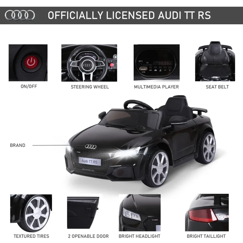Aosom 6V Licensed Audi Toy Car Electric Cars Suspension Wheel 1 Seater 2 Openable Door Adjustable Speed For 3 - 8 Years Old Kids Black
