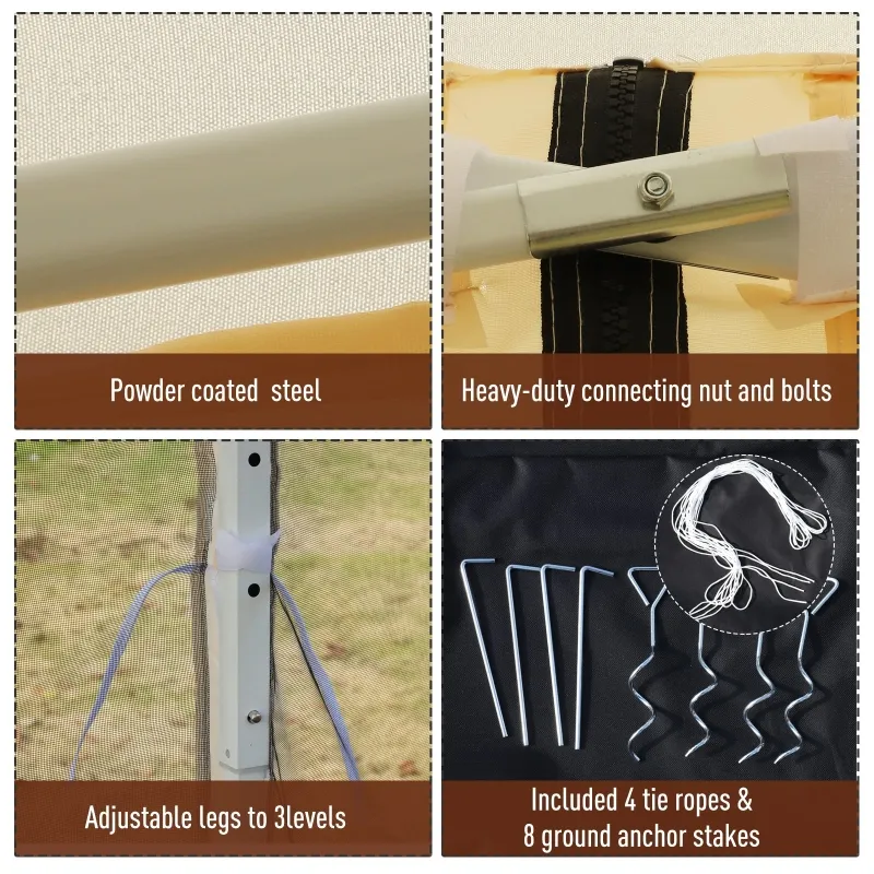 Outsunny 10' x 10' Pop Up Canopy Tent Gazebo with Removable Mesh Sidewall Netting, Carry Bag for Backyard Patio Outdoor, Beige