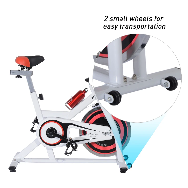 Soozier Home Spin Bike Pro Upright Indoor Cardio Bike with LCD Monitor – White and Red