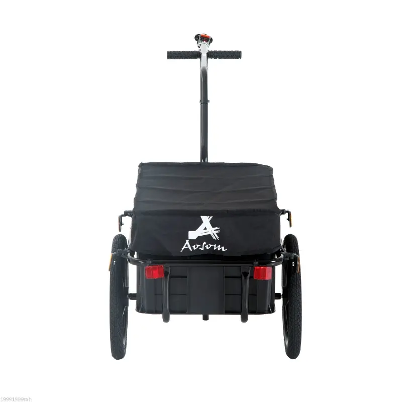 Aosom Bicycle Cargo Trailer 16 inch Air Wheel Wagon Trailer with Suitcase Large Capacity Enclosed Stroller Wagon - Black