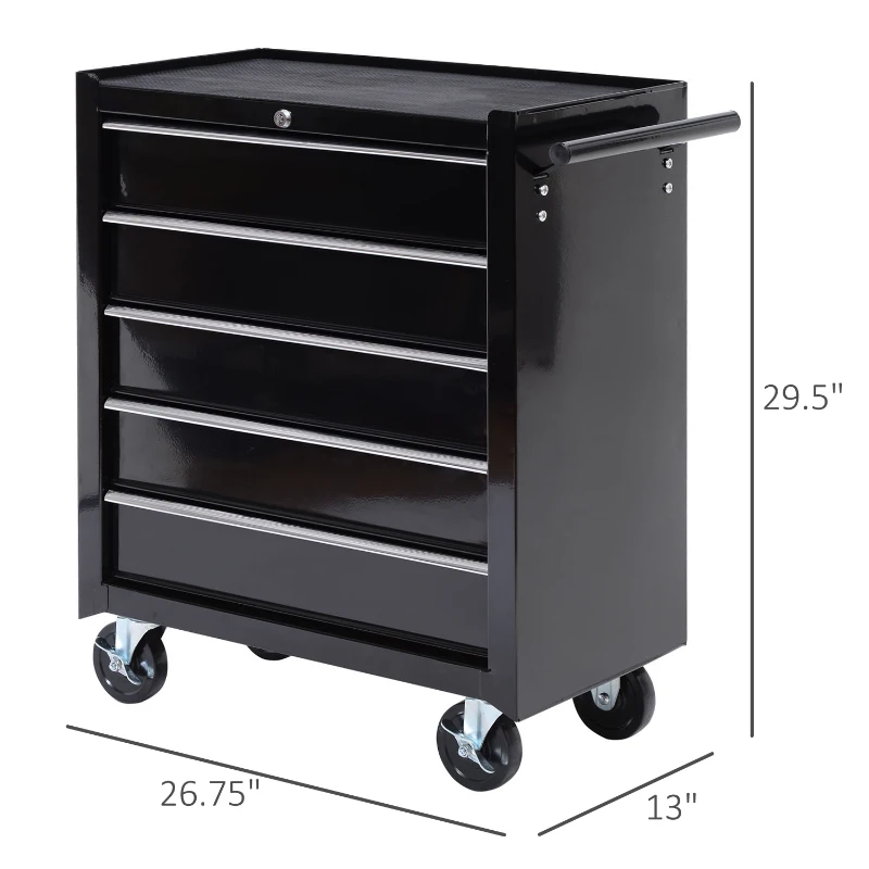 [Pick Up] HOMCOM 5 Drawer Steel Rolling Tool Cabinet Wheeled Storage Cart Box, Black, 31"