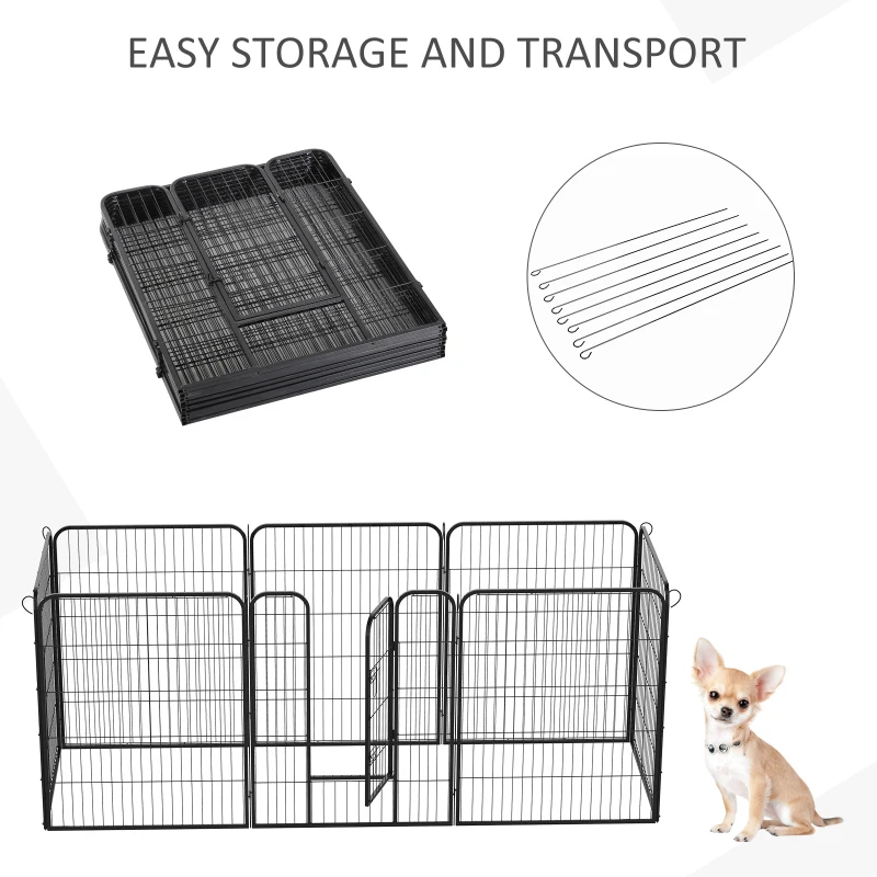 PawHut X Pen for Dogs 8 Panel Pet Playpen Heavy-Duty Iron Indoor/Outdoor 40-inch Black