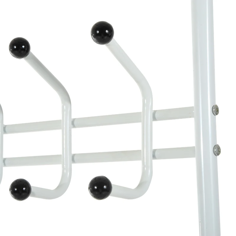 HOMCOM Coat and Shoe Rack Heavy Duty 2-In-1 Entryway Hall Tree 18 Hooks with 3 Tier Shelves White