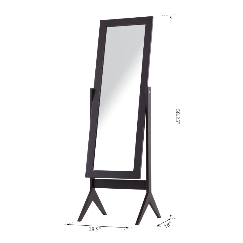 HOMCOM Free-standing Full-length Jewellery Dressing Mirror Angle Adjustable Living Room Bedroom  Dark Brown