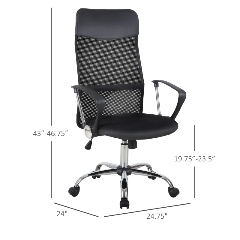 HOMCOM Office Chair High Back Ergonomic Mesh Swivel Computer Executive Desk Armchair Height Adjustable with Wheels, Black