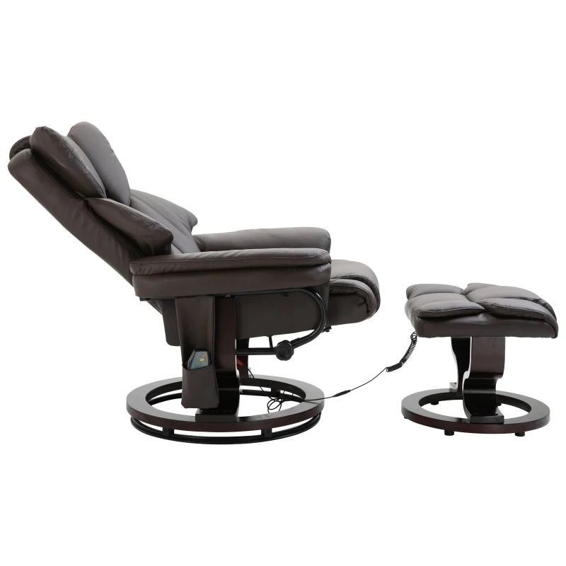 HOMCOM Massage Recliner Chair with Footrest 10 Vibration Point Faux PU Leather Brown