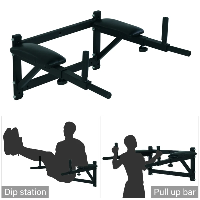 Soozier Wall Mounted Dip Station Dipping Knee Raise Station Triceps Leg Dip Raise Bars Rack, Black