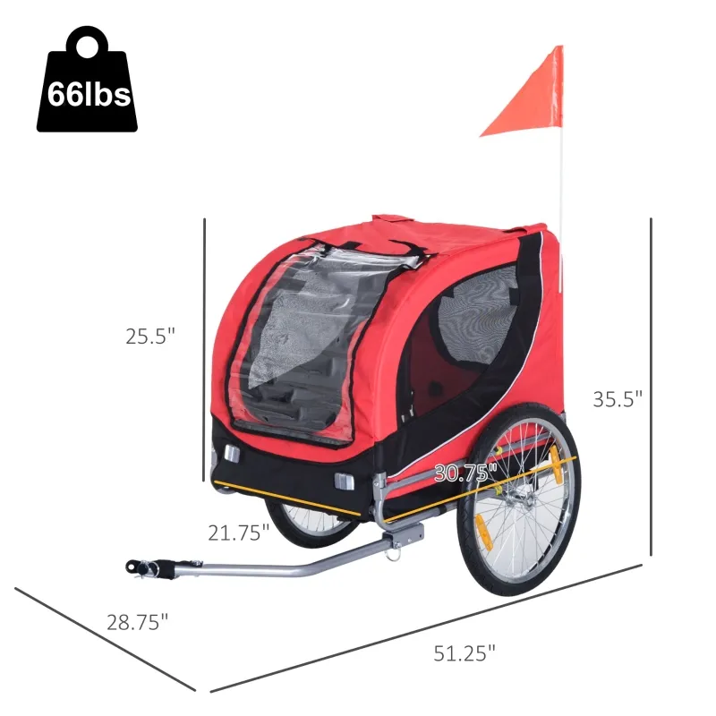 PawHut Pet Bike Trailer Bike Cart Bicycle Dog Cat Travel Carrier Foldable Red