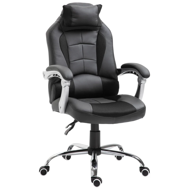 HOMCOM Ergonomic Executive Office Chair Swivel Racing Recliner PU Leather Height Adjustable, Black
