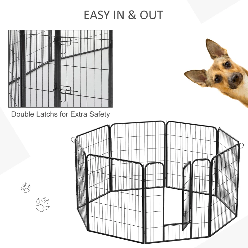 PawHut X Pen for Dogs 8 Panel Pet Playpen Heavy-Duty Iron Indoor/Outdoor 40-inch Black