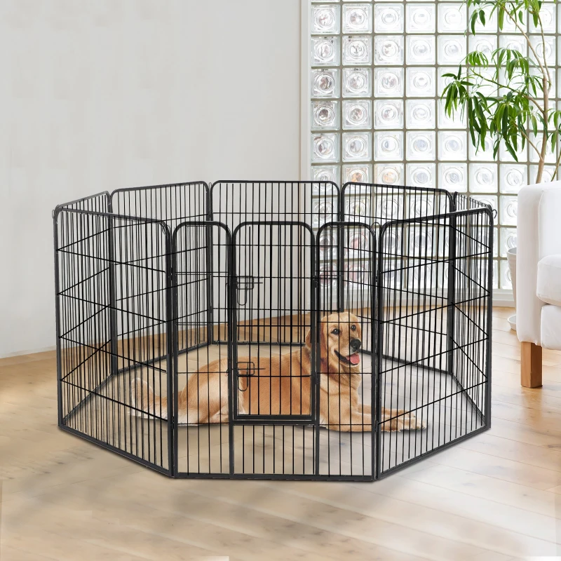 PawHut X Pen for Dogs 8 Panel Pet Playpen Heavy-Duty Iron Indoor/Outdoor 40-inch Black