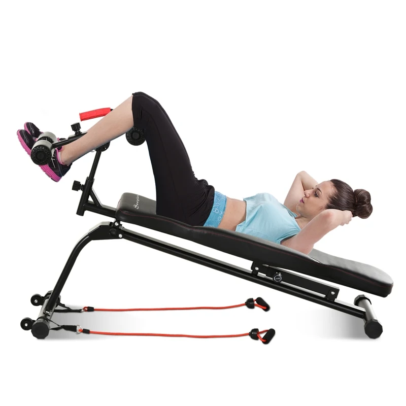 Soozier Multifunctiona Fitness Bench with Adjustable Handle Leg Lifts for Home Gym, Black