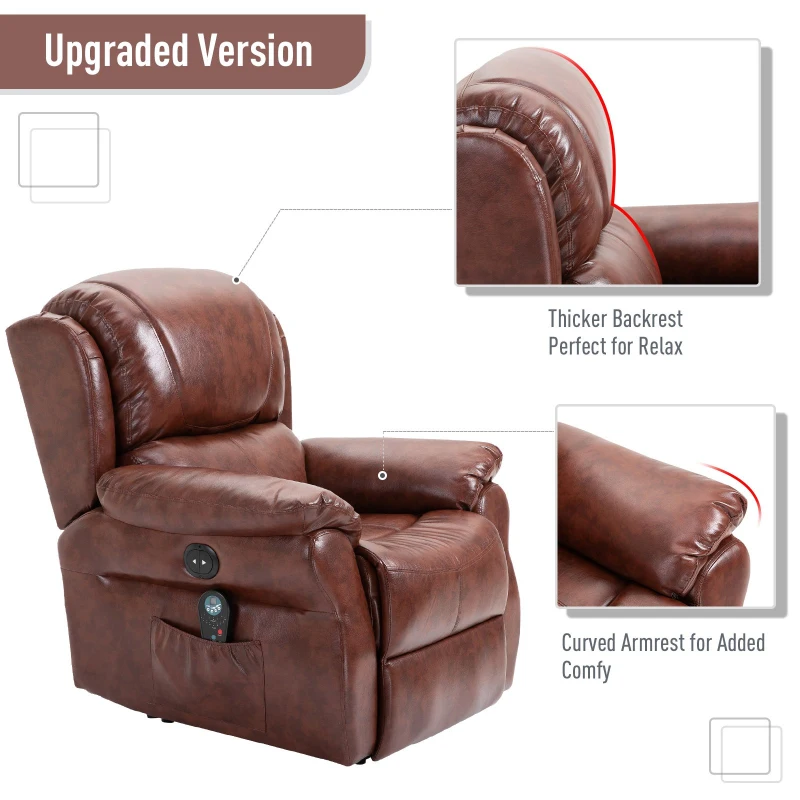 HOMCOM Power Lift Recliner 8- Point Massage Sofa Electric Power Recliner Over Padded PU Leather