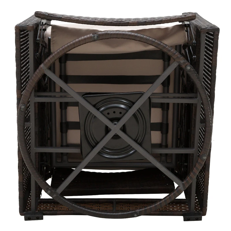 [Pick UP] Outsunny Deluxe Swivel Rattan Wicker Sofa Chair Reclining Lounge Outdoor Patio Furniture with Cushion, Brown/Kaki