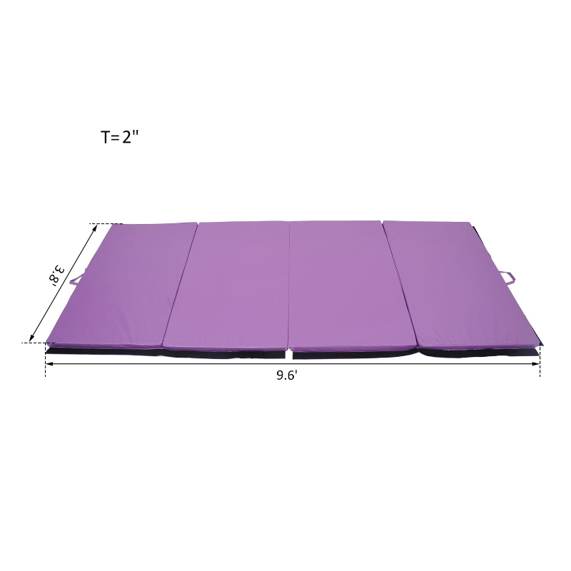Soozier Tumbling Mats 4ftx10ftx2inch PU Leather Gymnastics Gym Mat Arts Folding Yoga Exercise Mat Pad 4 Panel Purple