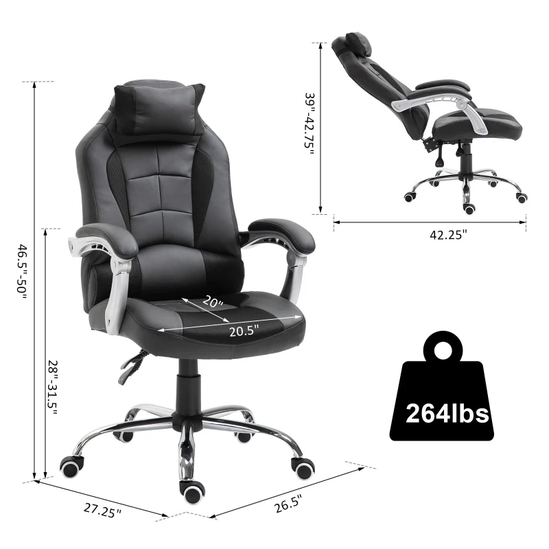 HOMCOM Ergonomic Executive Office Chair Swivel Racing Recliner PU Leather Height Adjustable, Black