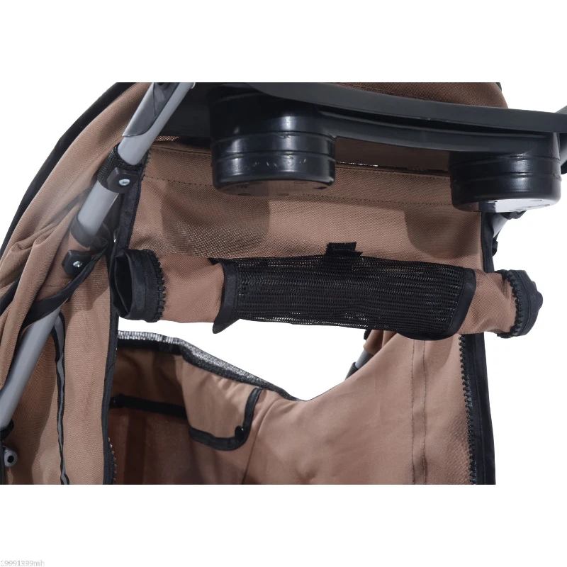 PawHut 3 Wheel Folding Dog Pet Cat Stroller with Brake and Canopy, Coffee