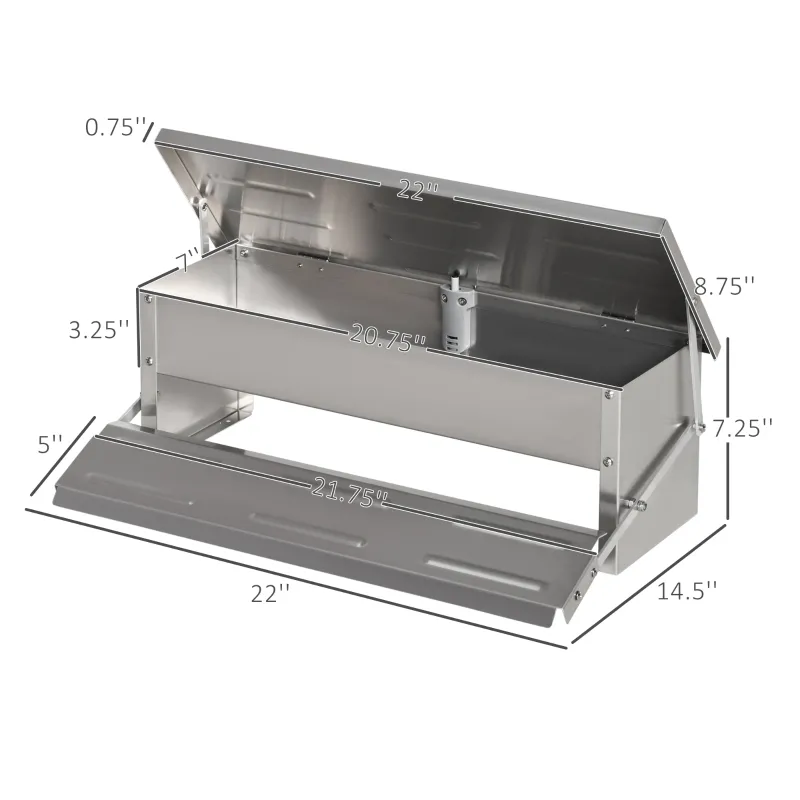 PawHut 10.6lbs Automatic Chicken Feeder Aluminum Poultry Feeders with Lid, Treadle, Rat Proof & No Spill with Weatherproof, Silver
