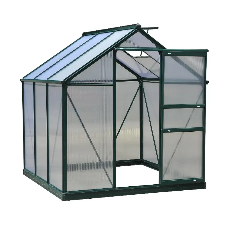 Outsunny 6.2' x 6.3' x 6.6' Clear Polycarbonate Greenhouse Large Walk-In Green House Garden Plants Grow Galvanized Base Aluminium Frame w/ Slide Door