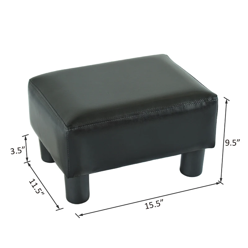 HOMCOM Small Footstool Modern Faux Leather Ottoman Footrest Sofa Side Stool Rectangle Black
