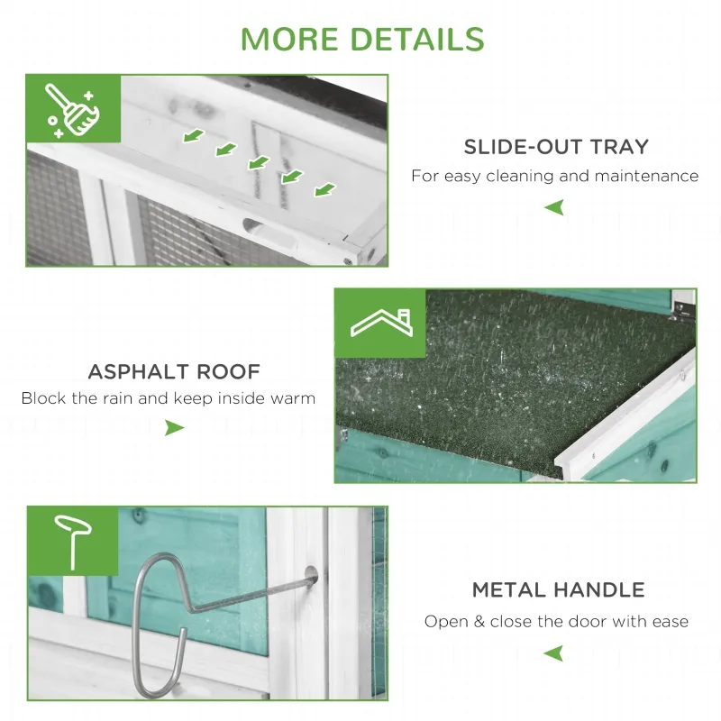 PawHut 76" Wooden Chicken Coop, Outdoor Hen House Poultry Duck Goose Cage with Outdoor Run, Nesting Box, Removable Tray and Lockable Doors, Blue