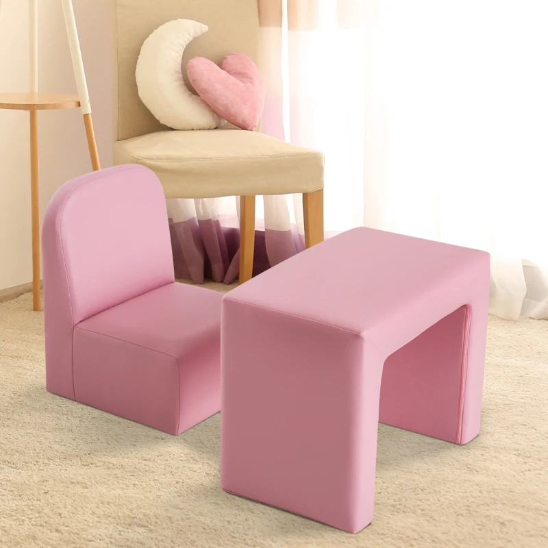 Qaba Kids Armchair 2-in-1 Multifunctional Children Armchair Kids Table & Sofa Set Pink