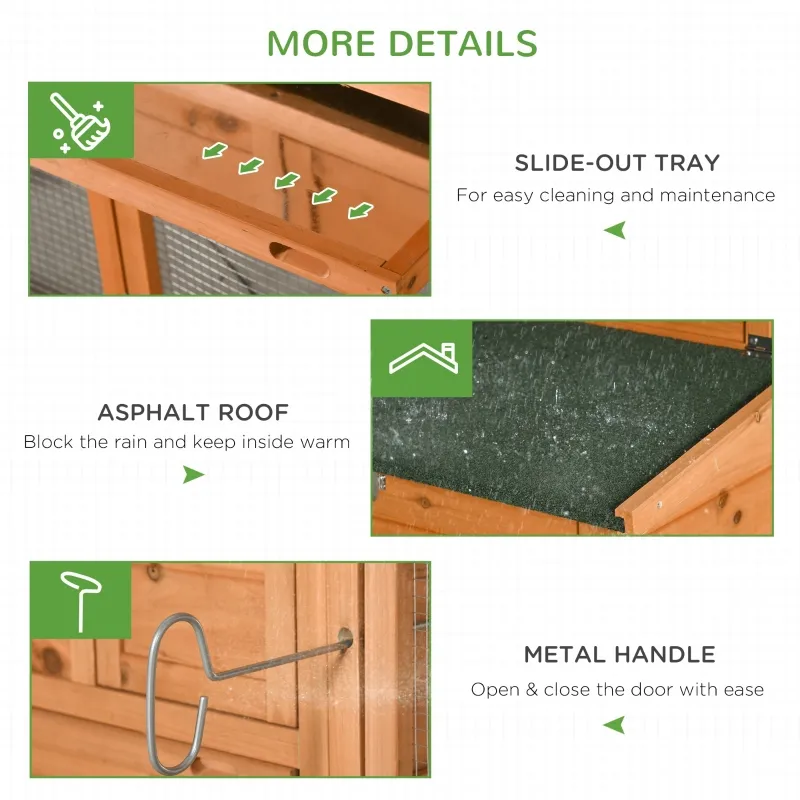 PawHut 76" Wooden Chicken Coop, Outdoor Hen House Poultry Duck Goose Cage with Outdoor Run, Nesting Box, Removable Tray and Lockable Doors, Orange