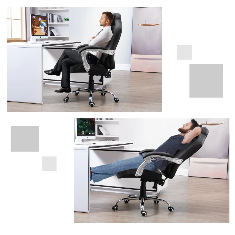 HOMCOM Ergonomic Executive Office Chair Swivel Racing Recliner PU Leather Height Adjustable, Black