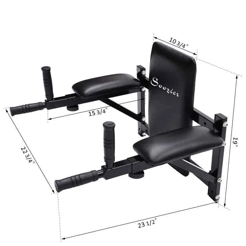 Soozier Wall Mounted Dip Station Dipping Knee Raise Station Triceps Leg Dip Raise Bars Rack, Black