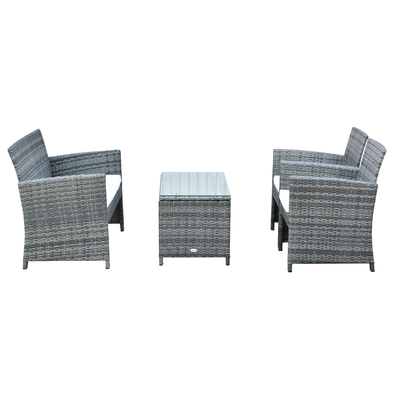 Outsunny 4Pcs Rattan Sofa Set with Table & Cushion Patio Wicker Furniture Garden Lawn Chair