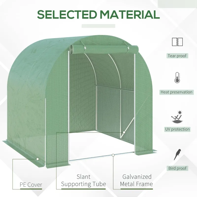 Outsunny 6.6' x 6.6' x 6.6' Tunnel Greenhouse Outdoor Walk-In Hot House with Roll-up Windows and Zippered Door, Steel Frame, PE Cover, Green