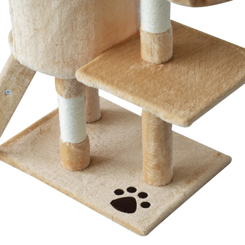 PawHut Cat Jungle Gym 52" Multi-Level Cat Tree Kitten Playhouse Kitty Activity Center Scratching Post Rest Condo with Hammock Beige