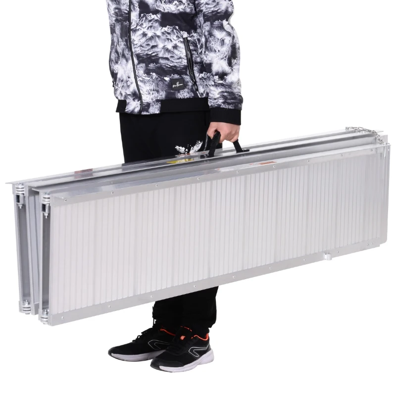 Homcom Portable Ramp 10.2ft Foldable Wheelchair Ramp Scooter Mobility Carrier Ramp, Aluminum Alloy