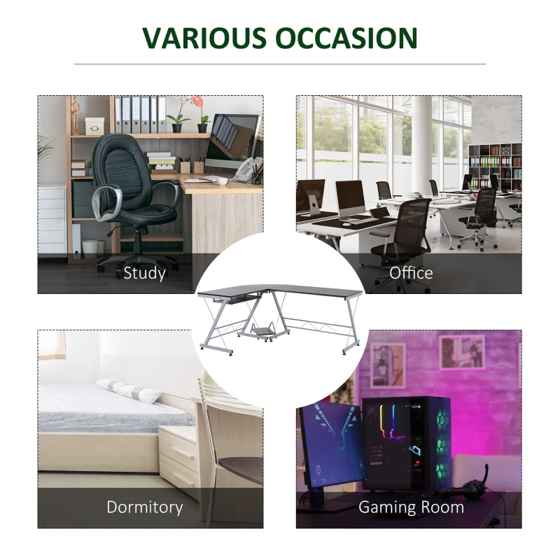 Homcom L Shape Tables Gaming Pc Tablelaptop Desktop Corner Desks Workstation Stand for Home Office Furniture