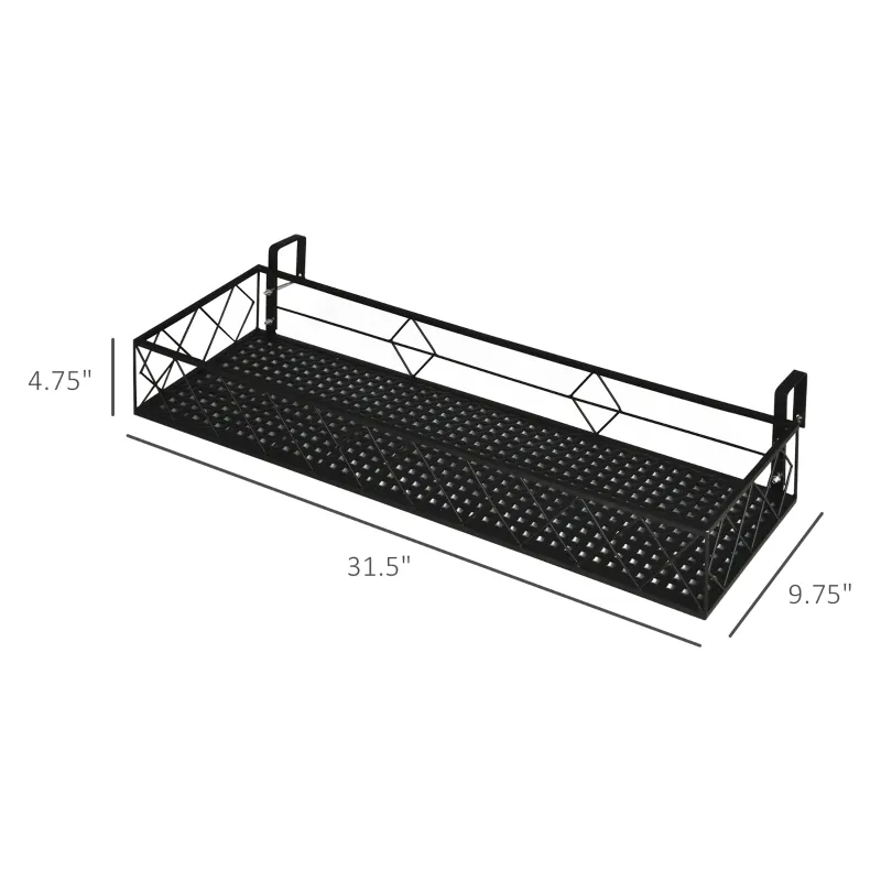 Outsunny 32'' x 12'' Hanging Flower Pot Stand Rack with Hooks, Metal Plant Pot Holder, Railing Shelf, Windows Decorate for Outdoor Garden Balcony Fence Patio