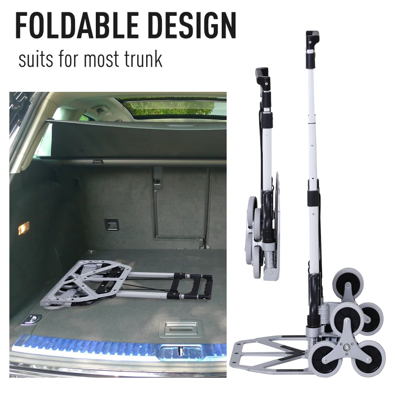 DURHAND 6-Wheels Up Stairs Trolley Hand Trucks Foldable Steel Load Cart W/ Fixed Rope