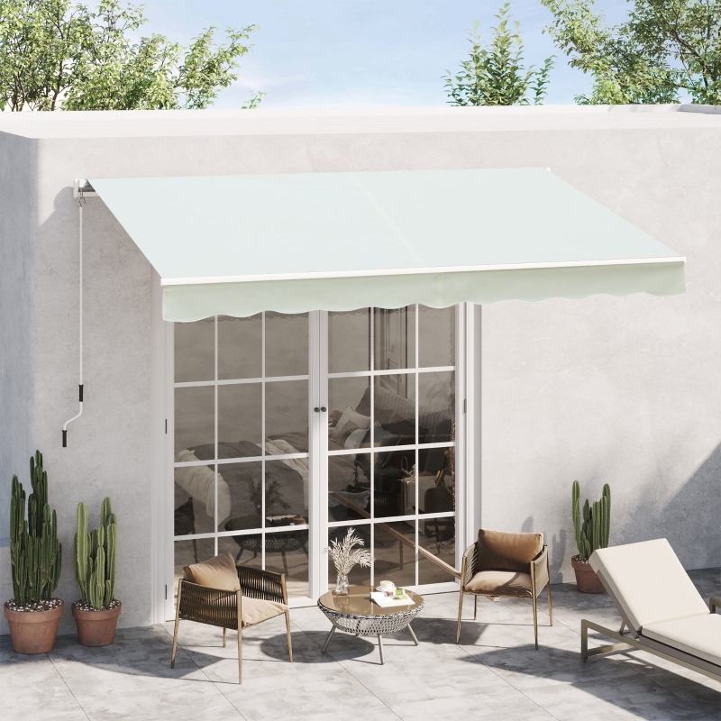 Outsunny 10x8ft Manual Retractable Patio Awning Water-resistant Sun Shade Outdoor Deck Window Door Canopy Shelter Aluminum Frame Cream White