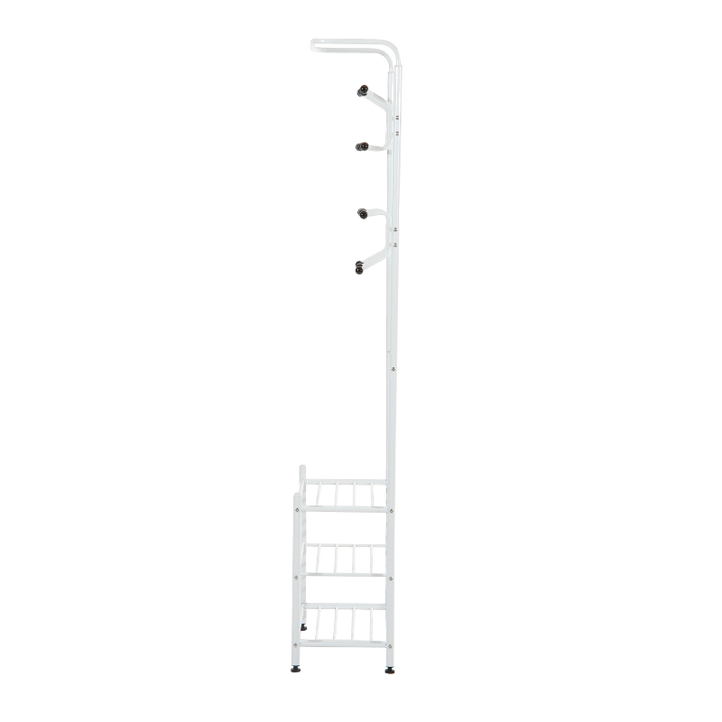HOMCOM Coat and Shoe Rack Heavy Duty 2-In-1 Entryway Hall Tree 18 Hooks with 3 Tier Shelves White