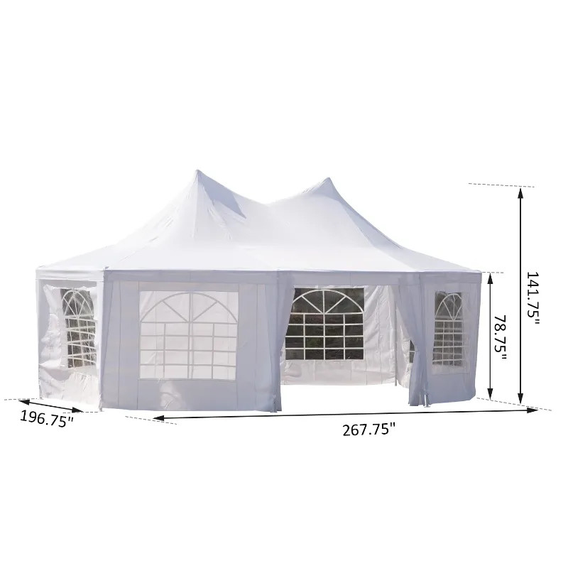 Outsunny Party Tent 22.3ft Octagonal Wedding Event Outdoor Shelter with 8 Removable Walls White